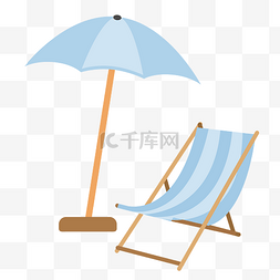 蓝色躺椅遮阳伞插画