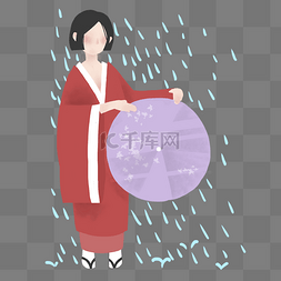 卡通雨水雨伞图片_谷雨红衣服女孩插画