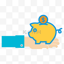 熊和存钱罐图片_矢量扁平插图托着小猪存钱罐的手