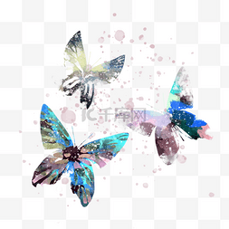 手绘唯美翅膀图片_渐变色手绘水彩泼墨风格蝴蝶组合