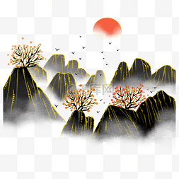 金线山水画图片_黑色水墨山水画