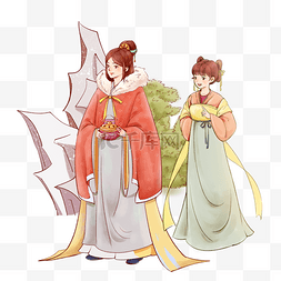 中国风古风描线女子侍女千金小姐