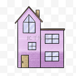 紫色手绘创意建筑房屋元素