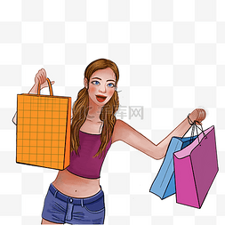 女生购物节买买买购物袋双十一天