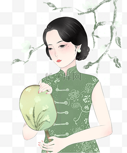 旗袍古典图片_绿色古典旗袍美女中国风
