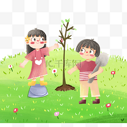 植树节孩子图片_植树节种树植树草坪