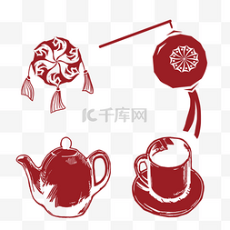 茶壶与输液图片_红色中国风素材