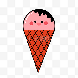 描边风格夏季冷饮草莓口味冰激凌