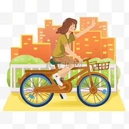 城市旅行骑单车女孩png素材