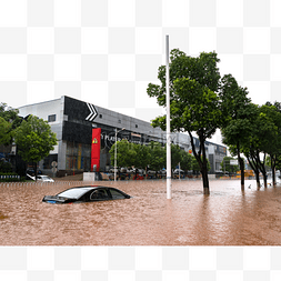 郑州加油河南加油图片_暴雨内涝被淹的车辆