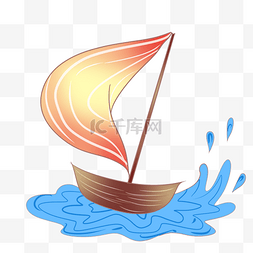 卡通红色木质小帆船