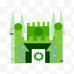 尖顶城堡图片_卡通绿色尖顶城堡