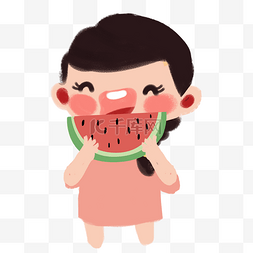 q版图片_夏季吃西瓜的开心小女孩