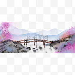 山岚月色图片_云水流彩古风水墨风景