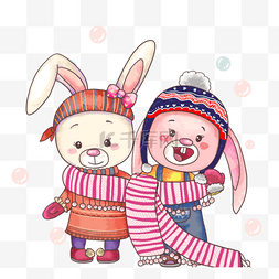 手绘冬季围围巾可爱兔子
