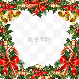 圣诞蝴蝶结铃铛糖果松叶边框元素