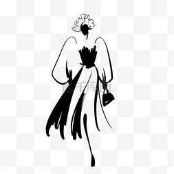简单猫图片_抽象的简单的黑色时尚插画女人裙