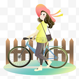 低碳出行节能女孩骑自行车素材