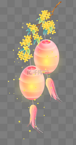 中秋节元宵节图片_粉色纸灯笼和桂花树元宵