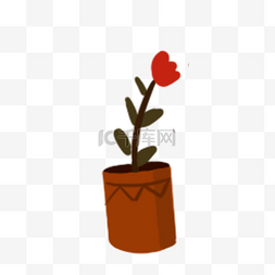 红色植物摆件图片_红色花朵盆景免抠图