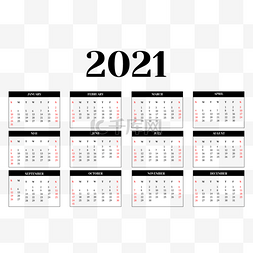 新年日历矢量图片_2021 calendar 矢量红黑新年日历排版