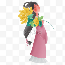 中国风采菊的古代女子