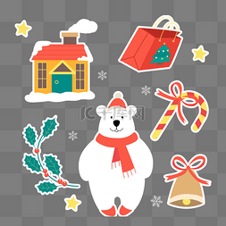 迎接查验图片_红绿扁平风格圣诞节白熊元素贴纸