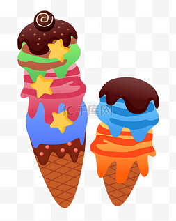 草莓甜筒冰淇淋图片_夏季食物卡通手绘樱桃味甜筒