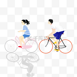 手绘骑自行车女孩图片_卡通男孩女孩骑单车