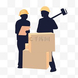 搬箱子图片_卡通人物带黄帽子的工人
