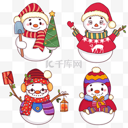 手绘冬季树枝图片_圣诞节送祝福快乐雪人