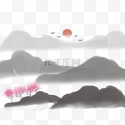 山水背景手绘图片_中国风水墨黑白背景