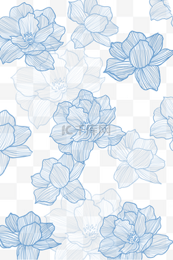 蓝色花朵素材图片_线性蓝色花朵花纹