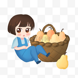 坐着的小朋友图片_儿童节吃梨的小男孩插画