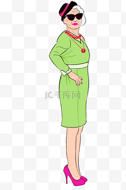绿裙子时髦的老年女性