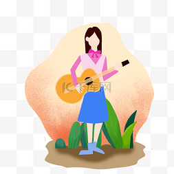 少女弹吉他青春激情元素