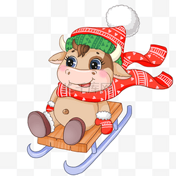 圣诞节宠物图片_圣诞节玩雪橇的牛