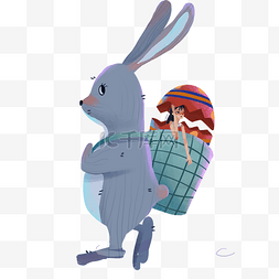 小兔子背着篮子免抠图