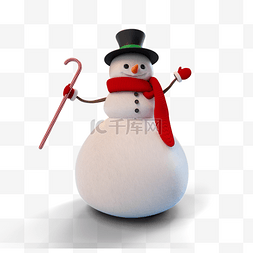 圣诞立体雪花图片_拿拐棍的雪人3d元素