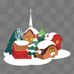 圣诞节雪地教堂小屋