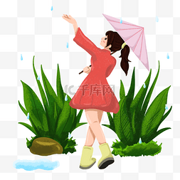 中国风的节日图片图片_雨中漫步的女孩插画