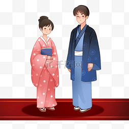 手绘红地毯图片_手绘日本传统和服人物
