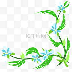 蓝色花朵藤蔓植物图案