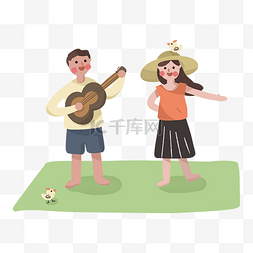 夏季夏天情侣旅行跳舞弹吉他