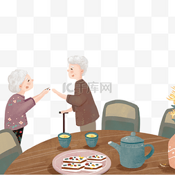 一起吃饭的两个老年人