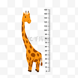 国潮动物元素图片_橙色卡通长颈鹿测量身高元素