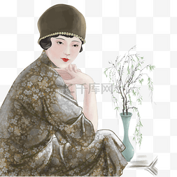 带花瓶图片_古代带帽子美女