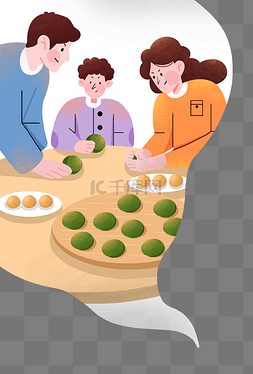 清明美食图片图片_清明清明节寒食节一家人做青团