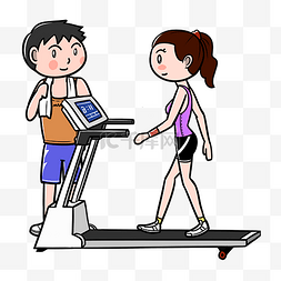 卡通健身减肥青年跑步机锻炼PNG透