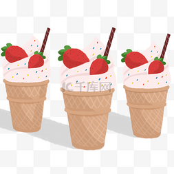 草莓冰淇淋图片_夏季粉色手绘草莓冰淇淋装饰